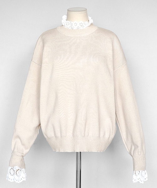 DHOLIC（ディーホリック）の「パンチングレースヘムニット（ニット/セーター・レディース・グリーン/ブラック/ホワイト・FREE）」の2枚目の写真