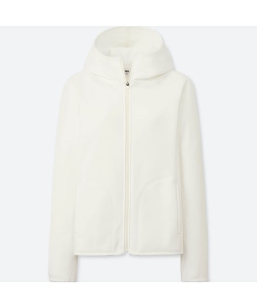 UNIQLO フード付きホワイトジャケット　L UNIQLO（ユニクロ）の「ブロックテックフリースパーカ（長袖