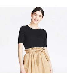 UNIQLO | エクストラファインメリノクルーネックセーター（5分袖）(ニット/セーター)