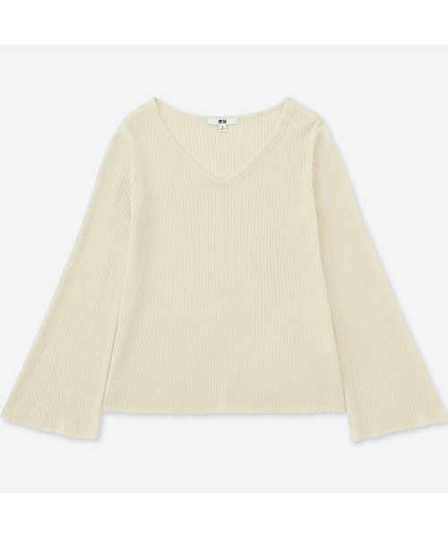 UNIQLO（ユニクロ）の「メリノブレンドベルスリーブセーター（長袖）（ニット/セーター・レディース・GRAY 03/OFF WHITE 01/WINE 19/BLACK 09・S/XS/XL/M/L）」の2枚目の写真