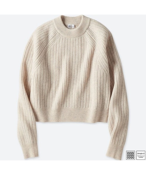 UNIQLO（ユニクロ）の「チャンキーリブモックネックセーター（長袖）＋E（ニット/セーター・レディース・BEIGE 31/BLUE 68/OFF WHITE 01/BLACK 09・XL/M/S/L/XXL）」の2枚目の写真