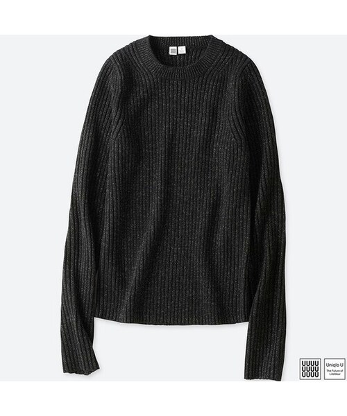 UNIQLO（ユニクロ）の「シャイニークルーネックセーター（長袖）＋E（ニット/セーター・レディース・BEIGE 31/BLUE 68/BLACK 09/OFF WHITE 01・L/S/M/XXL/XL）」の3枚目の写真