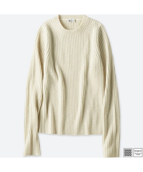 UNIQLO（ユニクロ）の「シャイニークルーネックセーター（長袖）＋E（ニット/セーター・レディース・BEIGE 31/BLUE 68/BLACK 09/OFF WHITE 01・L/S/M/XXL/XL）」の2枚目の写真