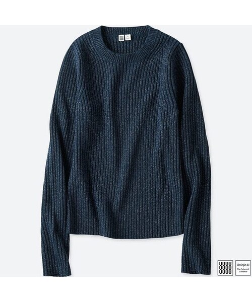 UNIQLO（ユニクロ）の「シャイニークルーネックセーター（長袖）＋E（ニット/セーター・レディース・BEIGE 31/BLUE 68/BLACK 09/OFF WHITE 01・L/S/M/XXL/XL）」の4枚目の写真