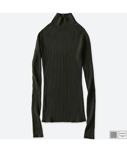 UNIQLO（ユニクロ）の「3Dメリノリブモックネックセーター（長袖）（ニット/セーター・レディース・RED 15/DARK GREEN 58/OFF WHITE 01/BLUE 68/BLACK 09・L/S/XL/M/XXL）」の4枚目の写真