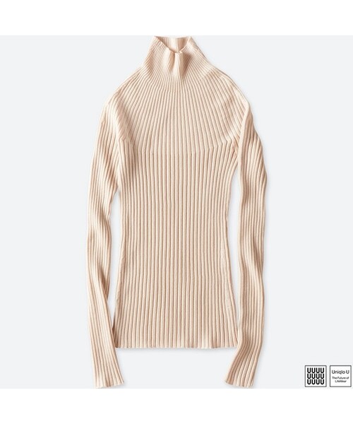 UNIQLO（ユニクロ）の「3Dメリノリブモックネックセーター（長袖）（ニット/セーター・レディース・RED 15/DARK GREEN 58/OFF WHITE 01/BLUE 68/BLACK 09・L/S/XL/M/XXL）」の2枚目の写真