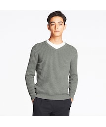 UNIQLO | コットンカシミヤリブＶネックセーター（長袖）(ニット/セーター)