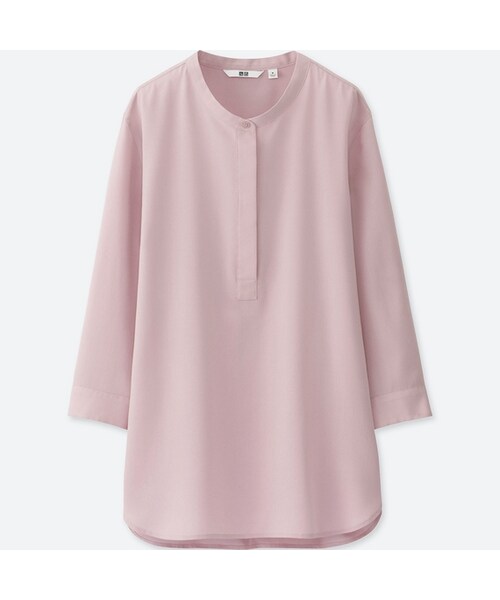 UNIQLO（ユニクロ）の「レーヨンエアリースタンドカラーブラウス（7分袖）（シャツ/ブラウス・レディース・WHITE 00/PINK 10/NAVY 69/OLIVE 57・XXL/XL/XS/M/3XL/L）」の4枚目の写真