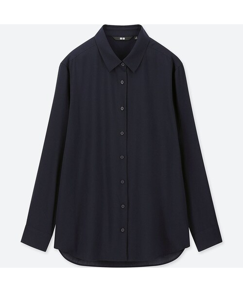 UNIQLO（ユニクロ）の「レーヨンエアリーブラウス（長袖）（シャツ/ブラウス・レディース・WHITE 00/NAVY 69・S/L/XS/M/XL/XXL/3XL）」の2枚目の写真