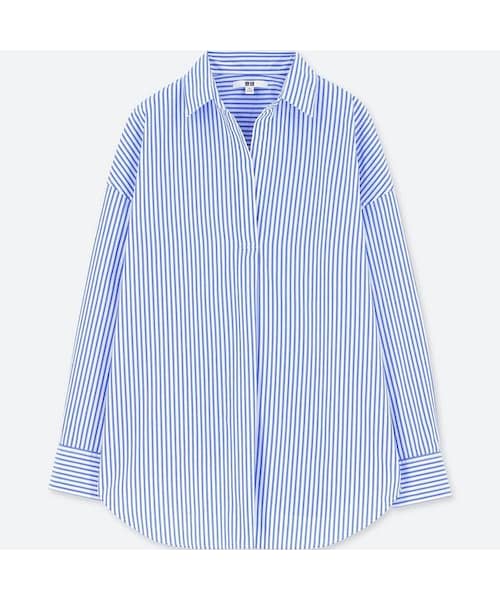 UNIQLO（ユニクロ）の「エクストラファインコットンストライプシャツ（長袖）（シャツ/ブラウス・レディース・YELLOW 43/NAVY 69/BLUE 63・M/XS/XXL/S/L/XL/3XL）」の3枚目の写真