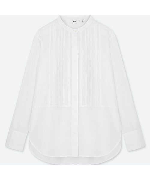 UNIQLO（ユニクロ）の「ソフトコットンピンタックブラウス（長袖）（シャツ/ブラウス・レディース・NAVY 69/BLUE 65/WHITE 00・XXL/3XL/M/XS/L/S/XL）」の2枚目の写真