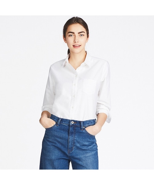 UNIQLO（ユニクロ）の「オックスフォードシャツ（長袖）＋EC（シャツ/ブラウス・レディース・PURPLE 71/BLUE 61/NAVY 69/PINK 10/WHITE 00・XXL/XS/3XL/L/M/XL/S）」の2枚目の写真