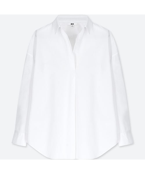 UNIQLO（ユニクロ）の「エクストラファインコットンシャツ（長袖）（シャツ/ブラウス・レディース・BLUE 67/WHITE 00・M/L/XS/XL/S/XXL/3XL）」の2枚目の写真