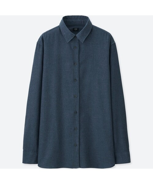 UNIQLO（ユニクロ）の「フランネルシャツ（長袖）（シャツ/ブラウス・レディース・PINK 11/GRAY 03/BLUE 61/BLUE 67/DARK GRAY 08・M/XS/S/L/XL）」の5枚目の写真