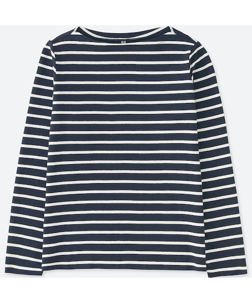 UNIQLO（ユニクロ）の「ボーダーボートネックT（長袖）（Tシャツ/カットソー・レディース・OFF WHITE 01/NAVY 69/BLUE 66/BLUE 68/RED 15・XS/M/S/XL/L/XXL）」の2枚目の写真
