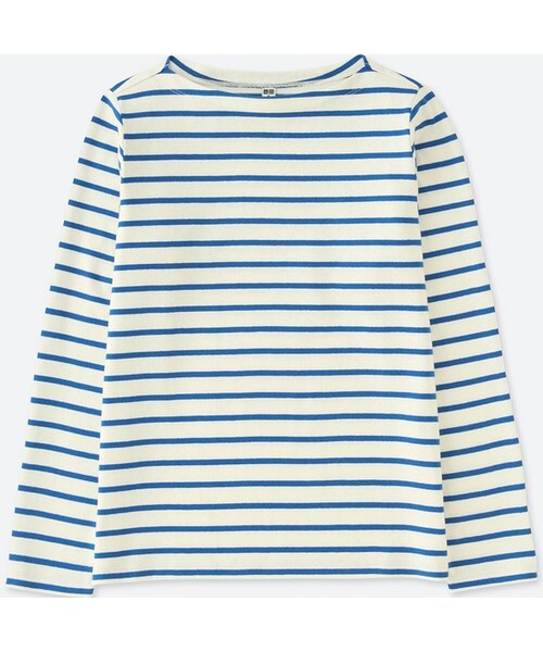 UNIQLO（ユニクロ）の「ボーダーボートネックT（長袖）（Tシャツ/カットソー・レディース・OFF WHITE 01/NAVY 69/BLUE 66/BLUE 68/RED 15・XS/M/S/XL/L/XXL）」の3枚目の写真
