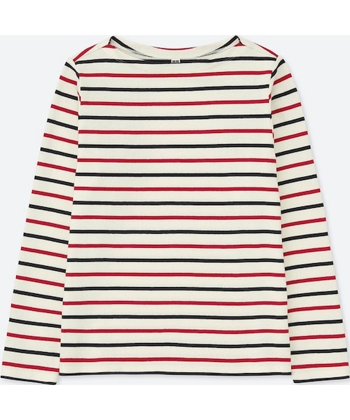 UNIQLO（ユニクロ）の「ボーダーボートネックT（長袖）（Tシャツ/カットソー・レディース・OFF WHITE 01/NAVY 69/BLUE 66/BLUE 68/RED 15・XS/M/S/XL/L/XXL）」の5枚目の写真