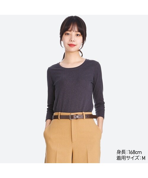 UNIQLO（ユニクロ）の「スーピマコットンクルーネックT（7分袖）（Tシャツ/カットソー・レディース・GRAY 03/DARK GRAY 08/BLACK 09/PINK 12/NAVY 69/PURPLE 78・S/M/L/XL/XS/3XL）」の3枚目の写真
