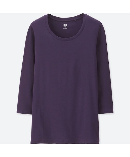 UNIQLO（ユニクロ）の「スーピマコットンクルーネックT（7分袖）（Tシャツ/カットソー・レディース・GRAY 03/DARK GRAY 08/BLACK 09/PINK 12/NAVY 69/PURPLE 78・S/M/L/XL/XS/3XL）」の5枚目の写真