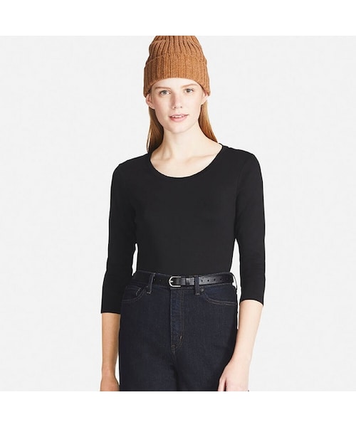 UNIQLO（ユニクロ）の「スーピマコットンクルーネックT（7分袖）（Tシャツ/カットソー・レディース・GRAY 03/DARK GRAY 08/BLACK 09/PINK 12/NAVY 69/PURPLE 78・S/M/L/XL/XS/3XL）」の2枚目の写真