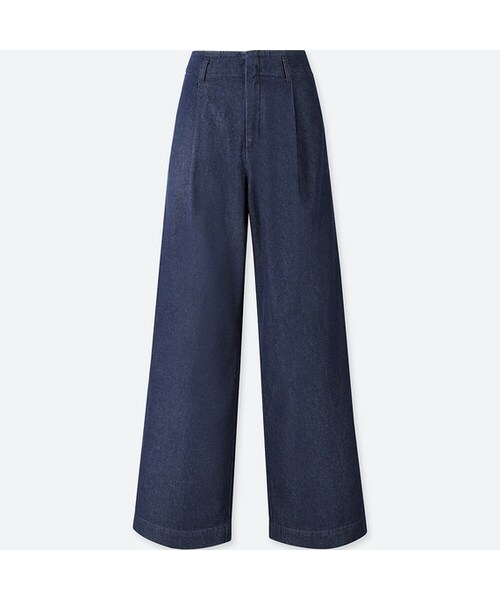 UNIQLO（ユニクロ）の「ハイウエストワイドパンツ（インディゴ・丈長め77cm）＋EC（その他パンツ・レディース・BLUE 65/BLUE 68・73/58/64/55/67/70/79/61/76）」の2枚目の写真
