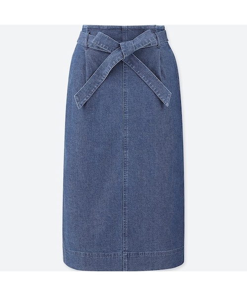 UNIQLO（ユニクロ）の「ハイウエストデニムベルテッドナロースカート（丈標準70～72cm）（スカート・レディース・BLUE 65/BLUE 64・XL/S/XS/XXL/L/M）」の2枚目の写真