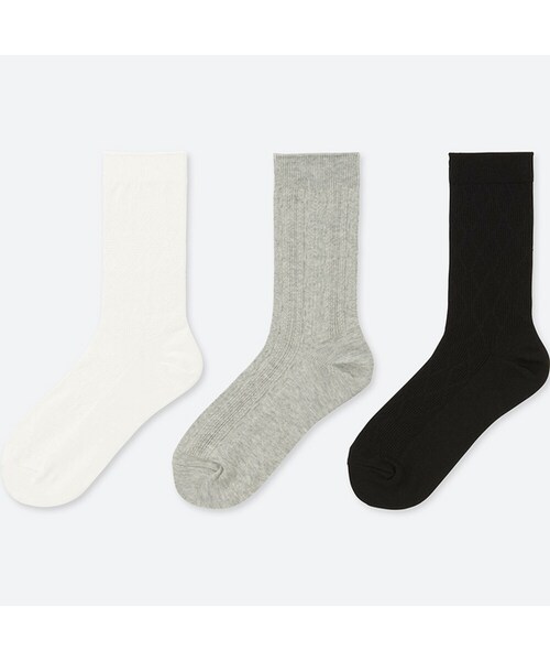 UNIQLO（ユニクロ）の「レギュラーソックス（ジャガード・3足組）（レギンス/スパッツ・レディース・PINK 11/BLUE 63/WHITE 00/BLACK 09・フリー）」の2枚目の写真