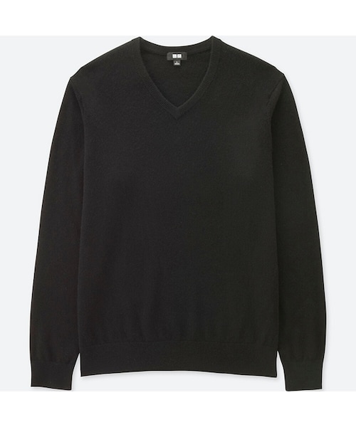 【新品】UNIQLO 100%カシミヤ Vネックカーディガン(長袖) XL 黒 UNIQLO（ユニクロ）の「WOMEN エクストラファインメリノVネック