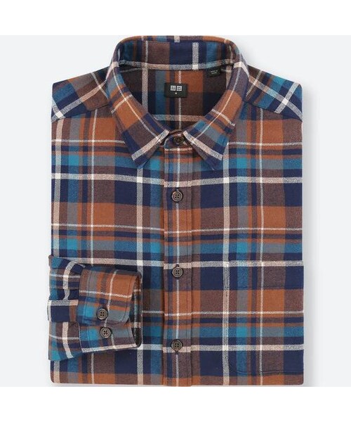 UNIQLO（ユニクロ）の「フランネルチェックシャツ（長袖）（シャツ/ブラウス・メンズ・BLUE 66/BROWN 35・XL/S/M/L）」の2枚目の写真