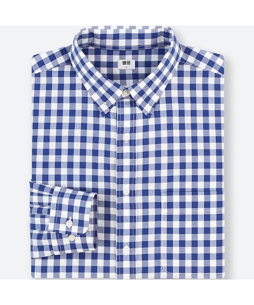 UNIQLO（ユニクロ）の「エクストラファインコットンブロードチェックシャツ（長袖）（シャツ/ブラウス・メンズ・GRAY 06/BLUE 64・L/3XL/XL/4XL/M/XXL/XS/S）」の2枚目の写真
