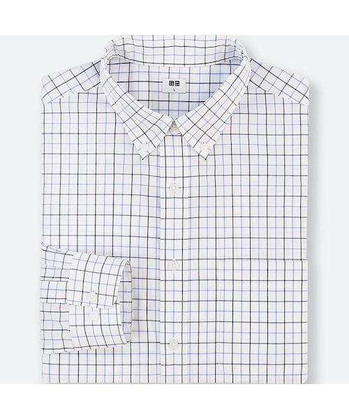 UNIQLO（ユニクロ）の「エクストラファインコットンブロードチェックシャツ（長袖）（シャツ/ブラウス・メンズ・BLUE 62/OFF WHITE 01・XXL/3XL/S/4XL/XS/M/XL/L）」の2枚目の写真