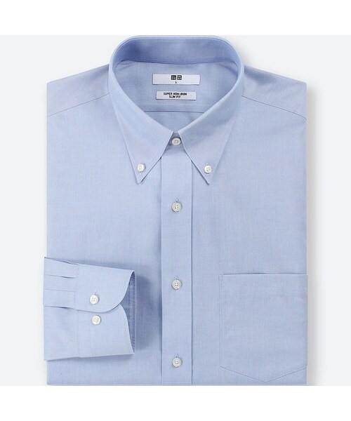 UNIQLO（ユニクロ）の「ファインクロススーパーノンアイロンシャツ（スリムフィット・ボタンダウン・長袖・2018年春モデル）＋EC（シャツ/ブラウス・メンズ・PINK 12/LIGHT BLUE 60/WHITE 00・4XL/L/3XL/XXL/XL/XS/S/M）」の3枚目の写真