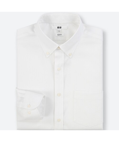 UNIQLO（ユニクロ）の「ファインクロスストレッチスリムフィットオックスフォードシャツ（ボタンダウン・長袖）（シャツ/ブラウス・メンズ・WHITE 00/BLUE 65/PURPLE 72/LIGHT BLUE 60・XXL/XL/M/XS/L/3XL/S/4XL）」の2枚目の写真