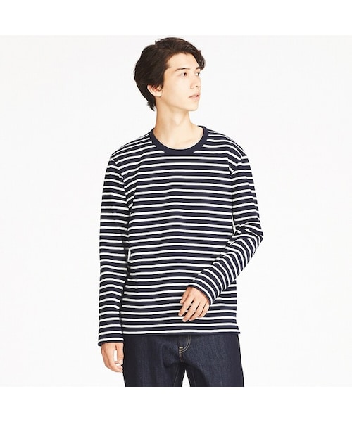 UNIQLO（ユニクロ）の「ウォッシュボーダーT（長袖）（Tシャツ/カットソー・メンズ・BLUE 65/RED 15/WHITE 00/NAVY 69・XXL/XL/S/3XL/M/XS/4XL/L）」の3枚目の写真