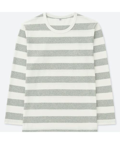 UNIQLO（ユニクロ）の「ウォッシュボーダーT（長袖）（Tシャツ/カットソー・メンズ・BLUE 68/GRAY 04/BEIGE 32・M/3XL/XS/XXL/4XL/S/L/XL）」の2枚目の写真