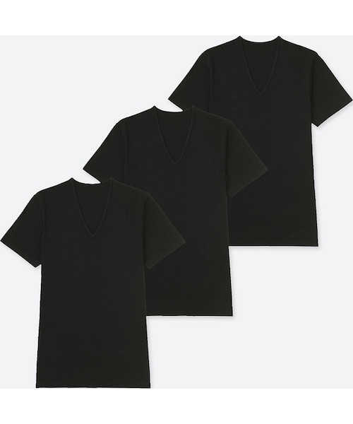 UNIQLO（ユニクロ）の「コットンフライスVネックT（半袖・3枚組）（その他トップス・メンズ・WHITE 00/BLACK 09・M/S/XXL/3XL/L/4XL/XL）」の2枚目の写真
