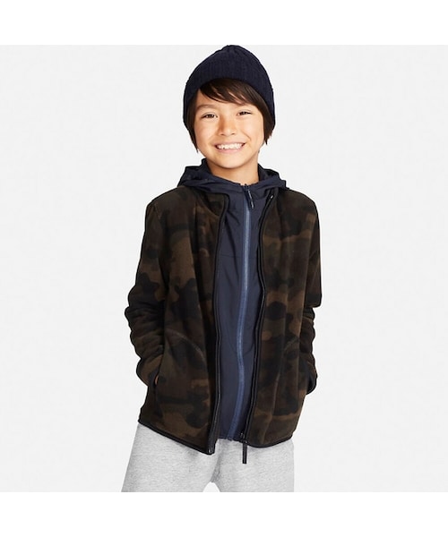UNIQLO（ユニクロ）の「BOYS プリントフリースフルジップジャケット（カモフラージュ・長袖）（その他アウター・キッズ・DARK GRAY 08/DARK GREEN 58・160/100/110/130/140/120/150）」の2枚目の写真