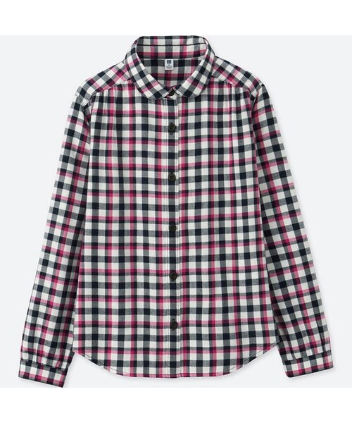 UNIQLO（ユニクロ）の「GIRLS フランネルチェックシャツ（長袖）（シャツ/ブラウス・キッズ・PINK 12/BLACK 09・110/100/160/130/120/150/140）」の2枚目の写真