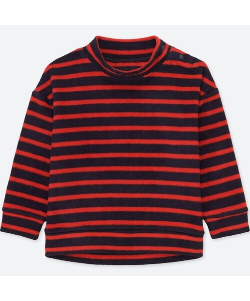 UNIQLO（ユニクロ）の「ストレッチフリースハイネックT（ボーダー・長袖）（その他トップス・キッズ・GREEN 55/WHITE 00/RED 16・90/100/80）」の3枚目の写真
