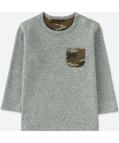 UNIQLO（ユニクロ）の「クルーネックT（カモフラージュ・ポケツキ・長袖）（その他トップス・キッズ・NAVY 69/GRAY 04・100/80/90）」の2枚目の写真