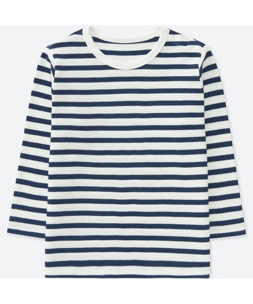 UNIQLO（ユニクロ）の「クルーネックT（ボーダー・長袖）（その他トップス・キッズ・RED 14/WHITE 00/YELLOW 42・80/100/90）」の2枚目の写真