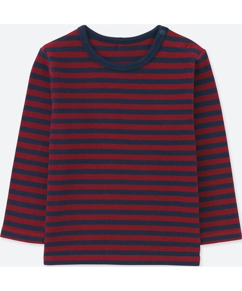 UNIQLO（ユニクロ）の「クルーネックT（ボーダー・長袖）（その他トップス・キッズ・BLUE 68/BLACK 09/BROWN 34/WINE 18・90/80/100）」の4枚目の写真