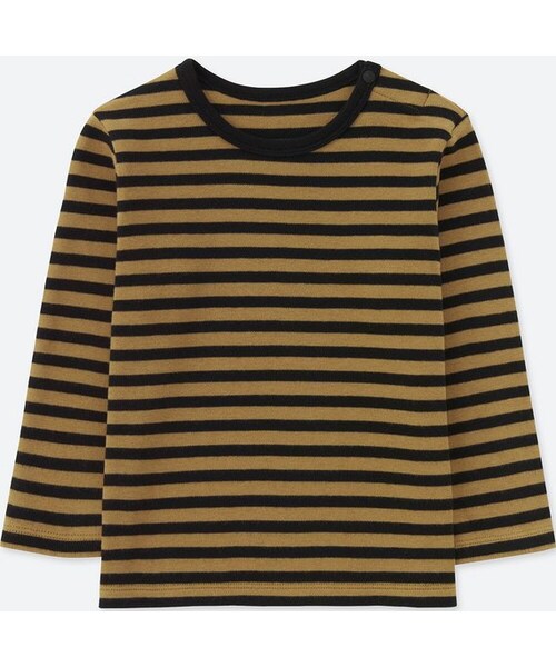 UNIQLO（ユニクロ）の「クルーネックT（ボーダー・長袖）（その他トップス・キッズ・BLUE 68/BLACK 09/BROWN 34/WINE 18・90/80/100）」の3枚目の写真