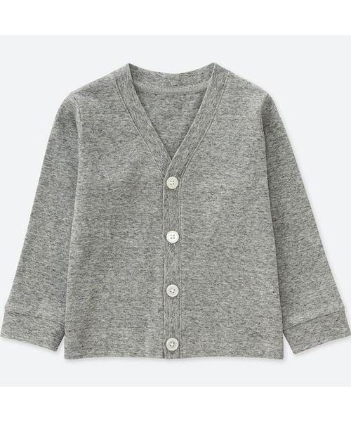 UNIQLO（ユニクロ）の「コットンVネックカーディガン（長袖）（その他トップス・キッズ・DARK GREEN 58/GRAY 04/YELLOW 46/NAVY 69・100/110/90/80）」の2枚目の写真