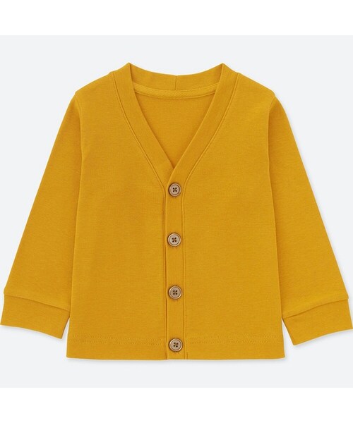 UNIQLO（ユニクロ）の「コットンVネックカーディガン（長袖）（その他トップス・キッズ・DARK GREEN 58/GRAY 04/YELLOW 46/NAVY 69・100/110/90/80）」の4枚目の写真