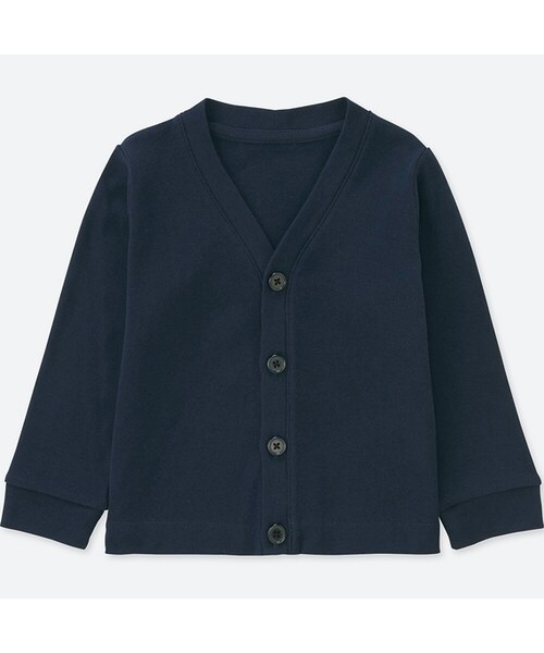 UNIQLO（ユニクロ）の「コットンVネックカーディガン（長袖）（その他トップス・キッズ・DARK GREEN 58/GRAY 04/YELLOW 46/NAVY 69・100/110/90/80）」の3枚目の写真