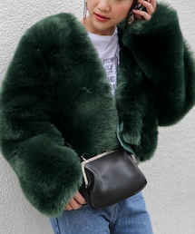 select MOCA | リッチなボリューム感が魅力◆ふわふわフェイクファーショート丈ノーカラージャケット(ダウンジャケット/コート)