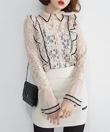 DHOLIC | ベロアラインラッフルレースブラウス(シャツ/ブラウス)