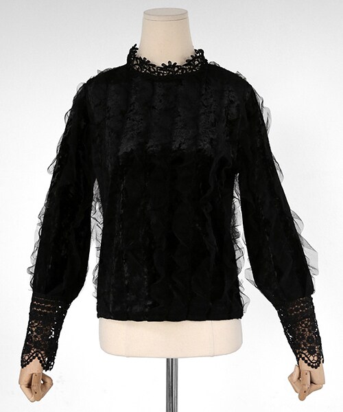 DHOLIC（ディーホリック）の「ベロアレースブラウス（シャツ/ブラウス・レディース・ホワイト/ブラック・FREE）」の2枚目の写真