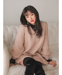 KORMARCH | バルーンスリーブvネックニットプルオーバー(ニット/セーター)